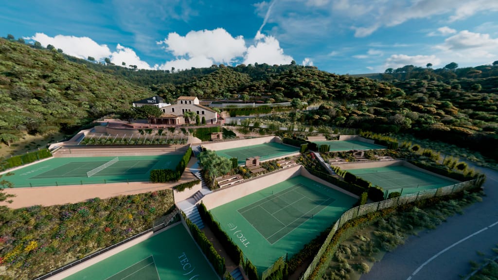Vista aérea de las pistas del TEC en Can Marlès, integradas en el bosque del Parc Natural de Collserola